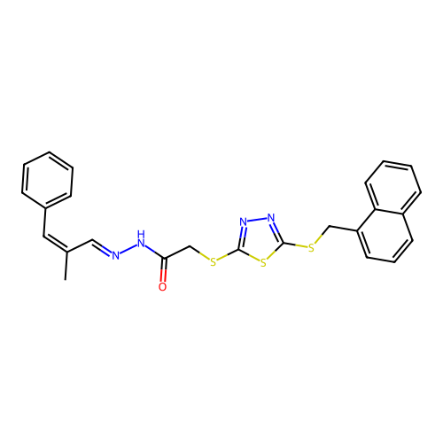 (E)-N'-((Z)-2-methyl-3-phenylallylidene)-2-((5-((naphthalen-1-ylmethyl)thio)-1,3,4-thiadiazol-2-yl)thio)acetohydrazide structure