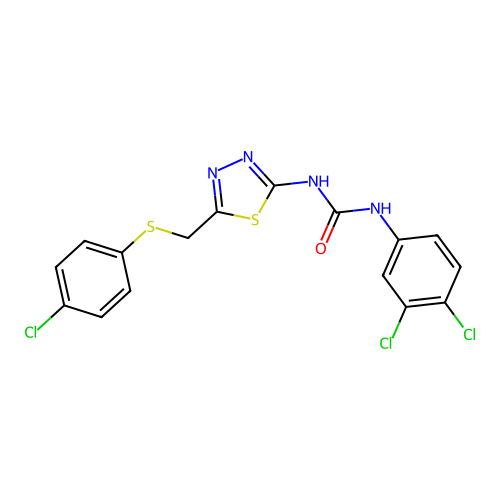 1-(5-(((4-chlorophenyl)thio)methyl)-1,3,4-thiadiazol-2-yl)-3-(3,4-dichlorophenyl)urea structure