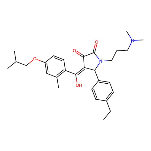 (4E)-1-[3-(dimethylamino)propyl]-5-(4-ethylphenyl)-4-[hydroxy-[2-methyl-4-(2-methylpropoxy)phenyl]methylidene]pyrrolidine-2,3-dione structure