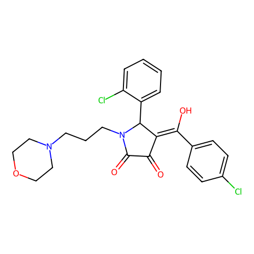 (4E)-5-(2-chlorophenyl)-4-[(4-chlorophenyl)-hydroxymethylidene]-1-(3-morpholin-4-ylpropyl)pyrrolidine-2,3-dione structure