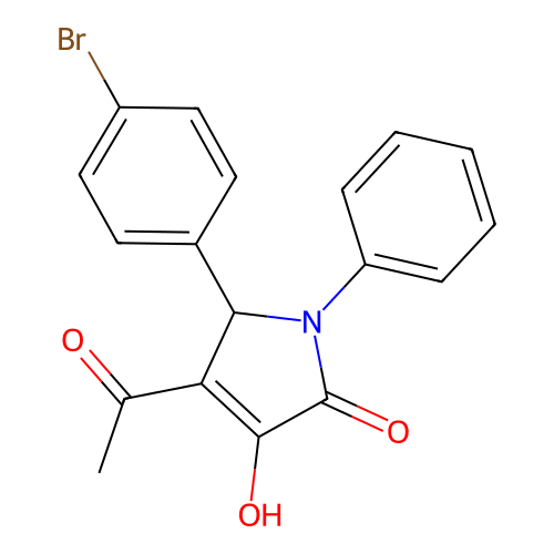 (4E)-5-(4-bromophenyl)-4-(1-hydroxyethylidene)-1-phenylpyrrolidine-2,3-dione structure