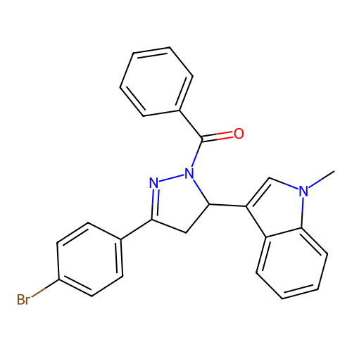 [3-(4-bromophenyl)-5-(1-methylindol-3-yl)-4,5-dihydropyrazol-1-yl]-phenyl-methanone structure