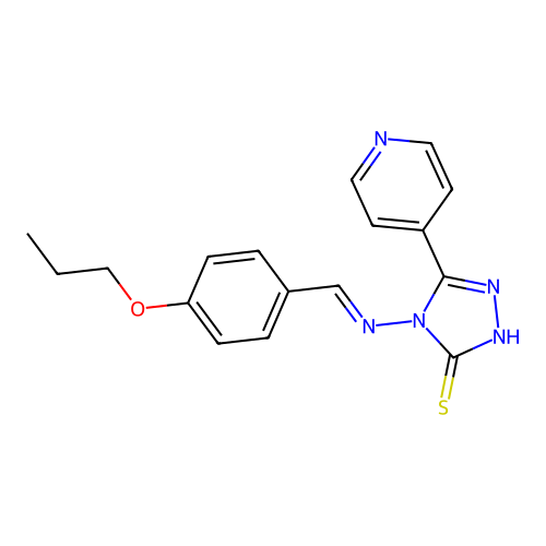 4-[(E)-(4-propoxyphenyl)methylideneamino]-3-pyridin-4-yl-1H-1,2,4-triazole-5-thione structure