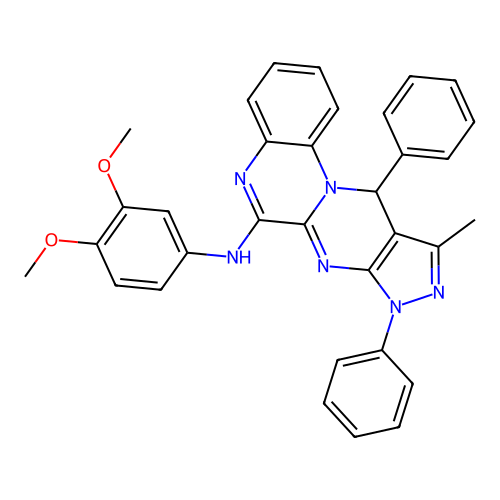 N-(3,4-dimethoxyphenyl)-10-methyl-8,11-diphenyl-8,11-dihydropyrazolo[3',4':4,5]pyrimido[1,2-a]quinoxalin-6-amine structure