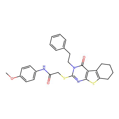 N-(4-methoxyphenyl)-2-((4-oxo-3-phenethyl-3,4,5,6,7,8-hexahydrobenzo[4,5]thieno[2,3-d]pyrimidin-2-yl)thio)acetamide structure