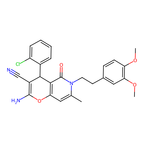 2-amino-4-(2-chlorophenyl)-6-[2-(3,4-dimethoxyphenyl)ethyl]-7-methyl-5-oxo-5,6-dihydro-4H-pyrano[3,2-c]pyridine-3-carbonitrile structure