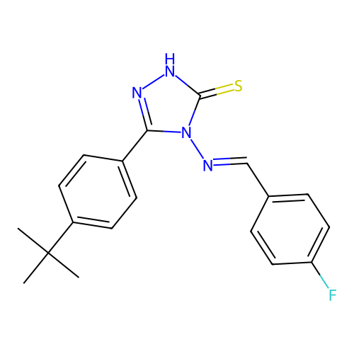 (E)-5-(4-(tert-butyl)phenyl)-4-((4-fluorobenzylidene)amino)-4H-1,2,4-triazole-3-thiol structure
