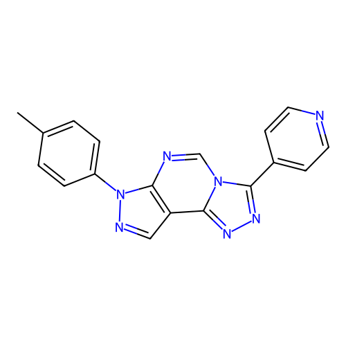 3-(pyridin-4-yl)-7-(p-tolyl)-7H-pyrazolo[4,3-e][1,2,4]triazolo[4,3-c]pyrimidine structure