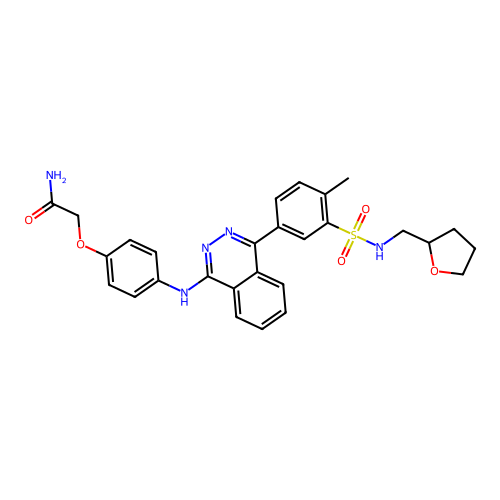 2-{4-[(4-{4-methyl-3-[(tetrahydrofuran-2-ylmethyl)sulfamoyl]phenyl}phthalazin-1-yl)amino]phenoxy}acetamide structure