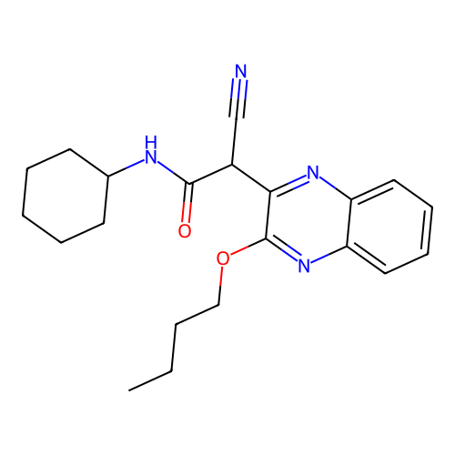 2-(3-butoxyquinoxalin-2-yl)-2-cyano-N-cyclohexylacetamide structure