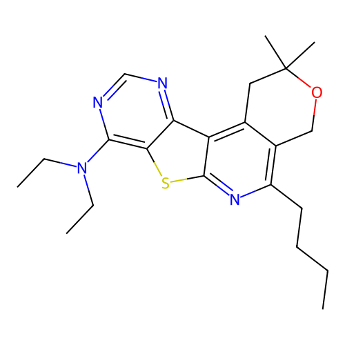 5-butyl-N,N-diethyl-2,2-dimethyl-1,4-dihydro-2H-pyrano[4'',3'':4',5']pyrido[3',2':4,5]thieno[3,2-d]pyrimidin-8-amine structure