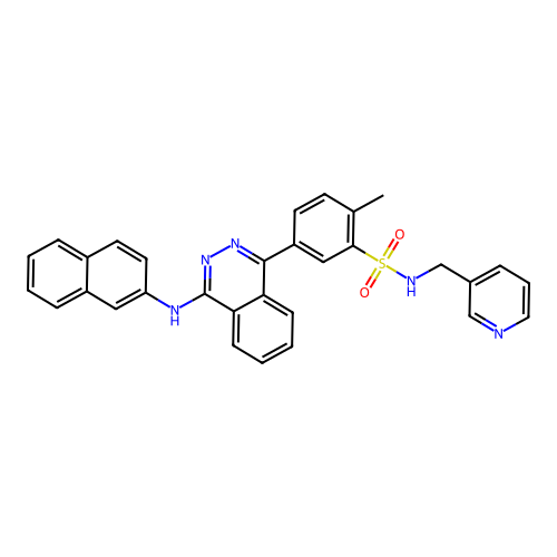 2-methyl-5-[4-(naphthalen-2-ylamino)phthalazin-1-yl]-N-(pyridin-3-ylmethyl)benzenesulfonamide structure