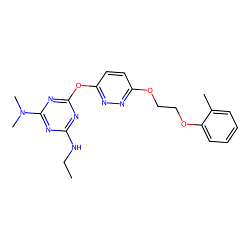 4-N-ethyl-2-N,2-N-dimethyl-6-[6-[2-(2-methylphenoxy)ethoxy]pyridazin-3-yl]oxy-1,3,5-triazine-2,4-diamine structure