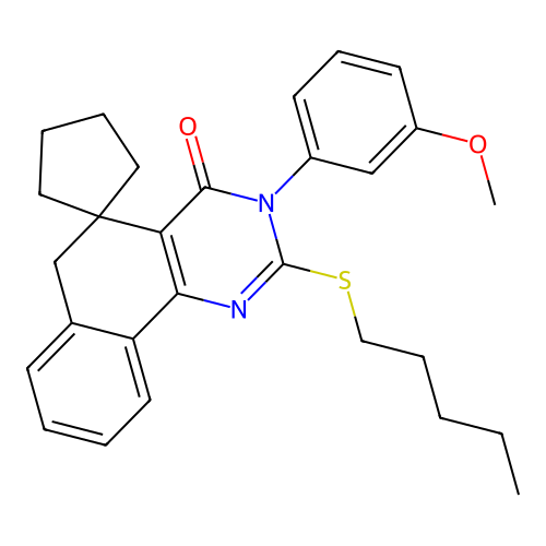 3-(3-methoxyphenyl)-2-pentylsulfanylspiro[6H-benzo[h]quinazoline-5,1'-cyclopentane]-4-one structure