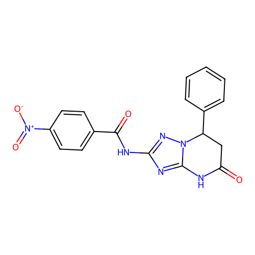 4-nitro-N-(5-oxo-7-phenyl-4,5,6,7-tetrahydro[1,2,4]triazolo[1,5-a]pyrimidin-2-yl)benzamide structure