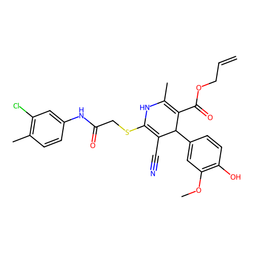 allyl 6-((2-((3-chloro-4-methylphenyl)amino)-2-oxoethyl)thio)-5-cyano-4-(4-hydroxy-3-methoxyphenyl)-2-methyl-1,4-dihydropyridine-3-carboxylate structure