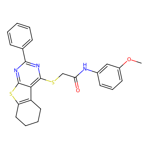 N-(3-methoxyphenyl)-2-((2-phenyl-5,6,7,8-tetrahydrobenzo[4,5]thieno[2,3-d]pyrimidin-4-yl)thio)acetamide structure