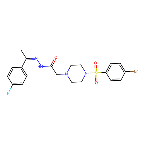 (Z)-2-(4-((4-bromophenyl)sulfonyl)piperazin-1-yl)-N'-(1-(4-fluorophenyl)ethylidene)acetohydrazide structure