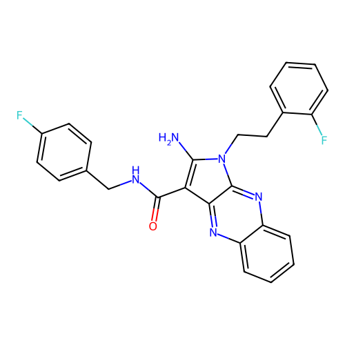 2-amino-1-[2-(2-fluorophenyl)ethyl]-N-[(4-fluorophenyl)methyl]pyrrolo[3,2-b]quinoxaline-3-carboxamide structure