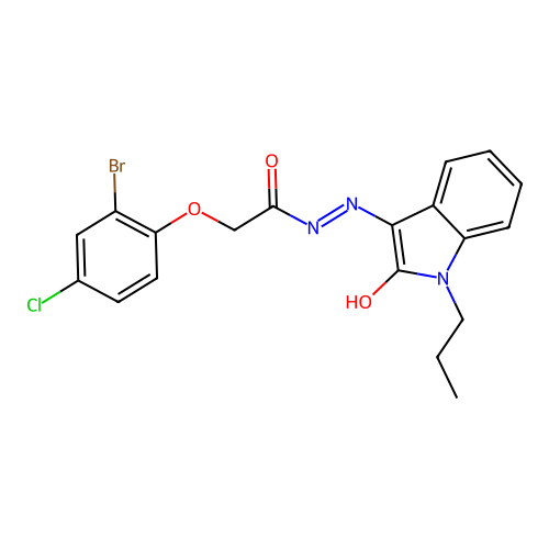 2-(2-bromo-4-chlorophenoxy)-N'-[(3Z)-2-oxo-1-propyl-1,2-dihydro-3H-indol-3-ylidene]acetohydrazide structure