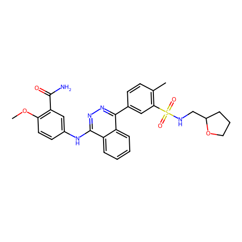 2-methoxy-5-[(4-{4-methyl-3-[(tetrahydrofuran-2-ylmethyl)sulfamoyl]phenyl}phthalazin-1-yl)amino]benzamide structure
