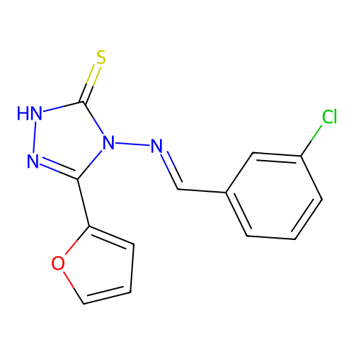 4-[(E)-(3-chlorophenyl)methylideneamino]-3-(furan-2-yl)-1H-1,2,4-triazole-5-thione structure