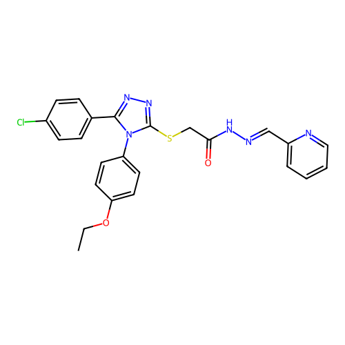 2-{[5-(4-chlorophenyl)-4-(4-ethoxyphenyl)-4H-1,2,4-triazol-3-yl]sulfanyl}-N'-[(E)-pyridin-2-ylmethylidene]acetohydrazide structure