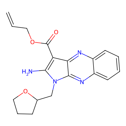allyl 2-amino-1-((tetrahydrofuran-2-yl)methyl)-1H-pyrrolo[2,3-b]quinoxaline-3-carboxylate structure