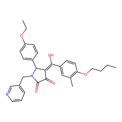 (4E)-4-[(4-butoxy-3-methylphenyl)-hydroxymethylidene]-5-(4-ethoxyphenyl)-1-(pyridin-3-ylmethyl)pyrrolidine-2,3-dione structure