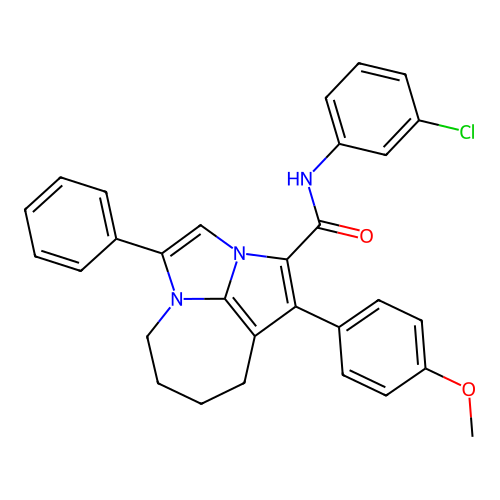 N-(3-chlorophenyl)-1-(4-methoxyphenyl)-4-phenyl-5,6,7,8-tetrahydro-2a,4a-diazacyclopenta[cd]azulene-2-carboxamide structure