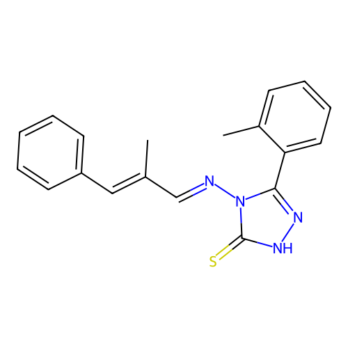 4-((E)-((E)-2-methyl-3-phenylallylidene)amino)-5-(o-tolyl)-4H-1,2,4-triazole-3-thiol structure