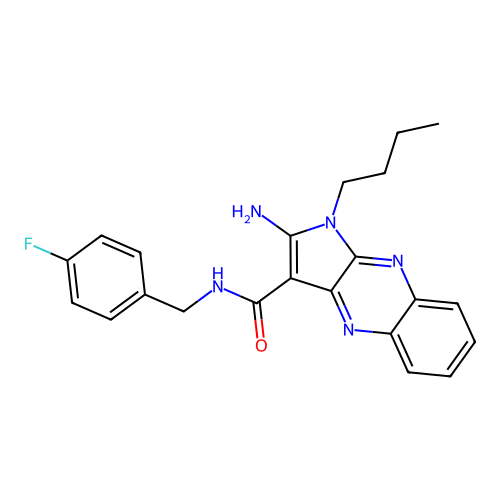 2-amino-1-butyl-N-(4-fluorobenzyl)-1H-pyrrolo[2,3-b]quinoxaline-3-carboxamide structure