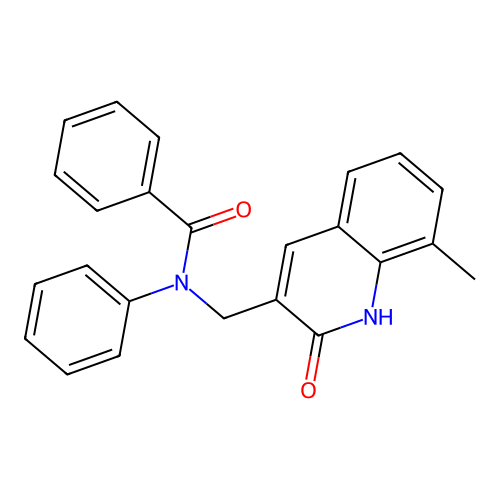 N-[(8-methyl-2-oxo-1H-quinolin-3-yl)methyl]-N-phenylbenzamide structure