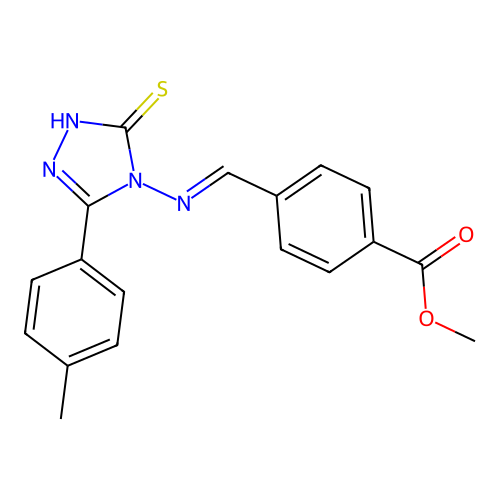 (E)-methyl 4-(((3-mercapto-5-(p-tolyl)-4H-1,2,4-triazol-4-yl)imino)methyl)benzoate structure