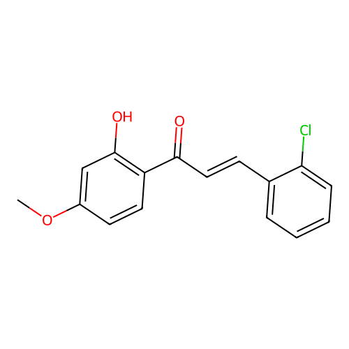 (2E)-3-(2-chlorophenyl)-1-(2-hydroxy-4-methoxyphenyl)prop-2-en-1-one structure