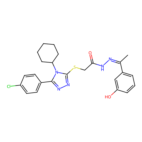 2-{[5-(4-chlorophenyl)-4-cyclohexyl-4H-1,2,4-triazol-3-yl]sulfanyl}-N'-[(1Z)-1-(3-hydroxyphenyl)ethylidene]acetohydrazide structure