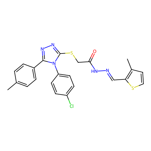 2-{[4-(4-chlorophenyl)-5-(4-methylphenyl)-4H-1,2,4-triazol-3-yl]sulfanyl}-N'-[(E)-(3-methylthiophen-2-yl)methylidene]acetohydrazide structure