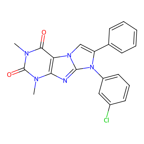 8-(3-chlorophenyl)-1,3-dimethyl-7-phenyl-1H-imidazo[2,1-f]purine-2,4(3H,8H)-dione structure