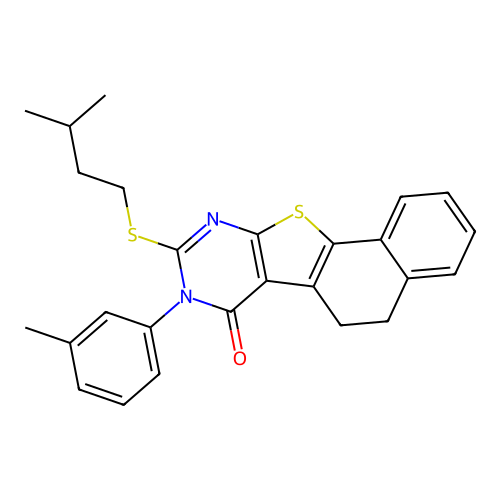 9-(isopentylthio)-8-(m-tolyl)-5,6-dihydronaphtho[2',1':4,5]thieno[2,3-d]pyrimidin-7(8H)-one structure