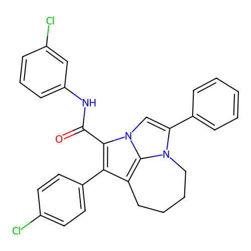 N-(3-chlorophenyl)-1-(4-chlorophenyl)-4-phenyl-5,6,7,8-tetrahydro-2a,4a-diazacyclopenta[cd]azulene-2-carboxamide structure