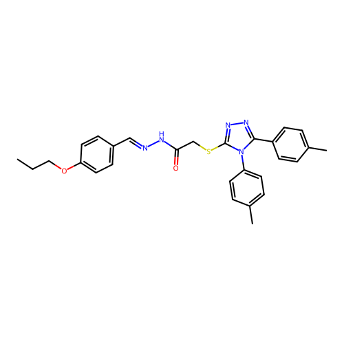2-{[4,5-bis(4-methylphenyl)-4H-1,2,4-triazol-3-yl]sulfanyl}-N'-[(E)-(4-propoxyphenyl)methylidene]acetohydrazide structure