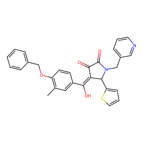 (4E)-4-[hydroxy-(3-methyl-4-phenylmethoxyphenyl)methylidene]-1-(pyridin-3-ylmethyl)-5-thiophen-2-ylpyrrolidine-2,3-dione structure