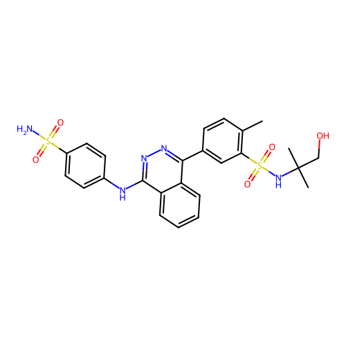N-(1-hydroxy-2-methylpropan-2-yl)-2-methyl-5-{4-[(4-sulfamoylphenyl)amino]phthalazin-1-yl}benzenesulfonamide structure