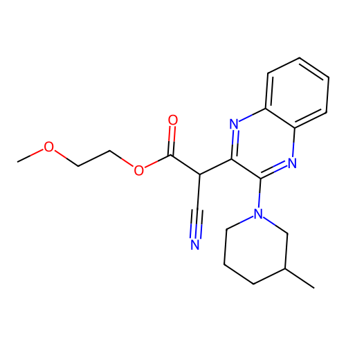 2-Methoxyethyl cyano[3-(3-methylpiperidin-1-yl)quinoxalin-2-yl]acetate structure