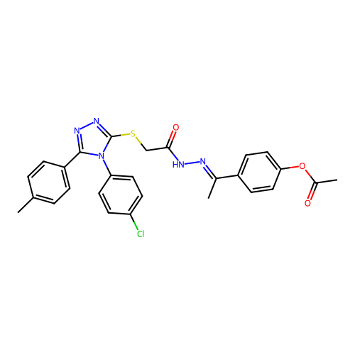 [4-[(Z)-N-[[2-[[4-(4-chlorophenyl)-5-(4-methylphenyl)-1,2,4-triazol-3-yl]sulfanyl]acetyl]amino]-C-methylcarbonimidoyl]phenyl] acetate structure