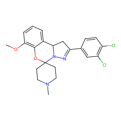 2'-(3,4-dichlorophenyl)-7'-methoxy-1-methyl-1',10b'-dihydrospiro[piperidine-4,5'-pyrazolo[1,5-c][1,3]benzoxazine] structure