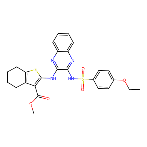 methyl 2-((3-(4-ethoxyphenylsulfonamido)quinoxalin-2-yl)amino)-4,5,6,7-tetrahydrobenzo[b]thiophene-3-carboxylate structure