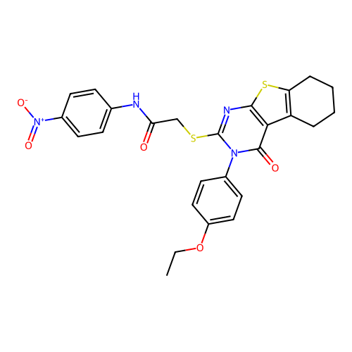 2-((3-(4-ethoxyphenyl)-4-oxo-3,4,5,6,7,8-hexahydrobenzo[4,5]thieno[2,3-d]pyrimidin-2-yl)thio)-N-(4-nitrophenyl)acetamide structure