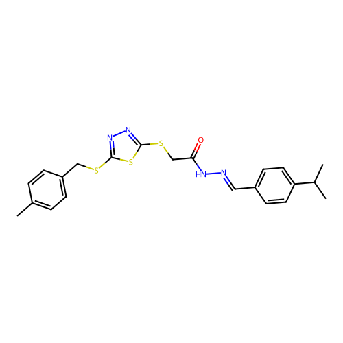 2-({5-[(4-methylbenzyl)sulfanyl]-1,3,4-thiadiazol-2-yl}sulfanyl)-N'-{(E)-[4-(propan-2-yl)phenyl]methylidene}acetohydrazide structure