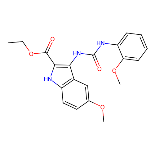 ethyl 5-methoxy-3-{[(2-methoxyphenyl)carbamoyl]amino}-1H-indole-2-carboxylate structure